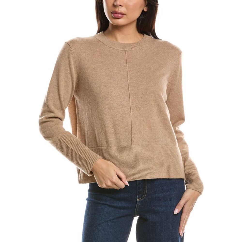 Forte Cashmere Womens Exposed Seam Crewneck 100% Cashmere Sweater, Brown